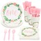 Baby Girl 1st Birthday Decorations, Floral One Year Old Party Plates, Napkins, Cups, Pink Cutlery (144 Pieces, Serves 24)